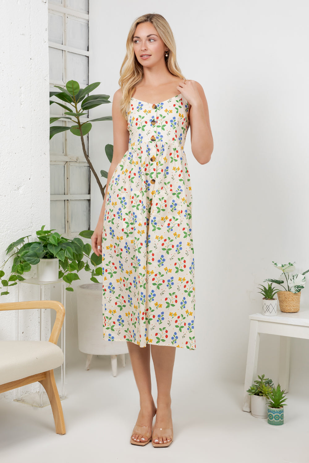 Strawberry Garden Print Cami Dress