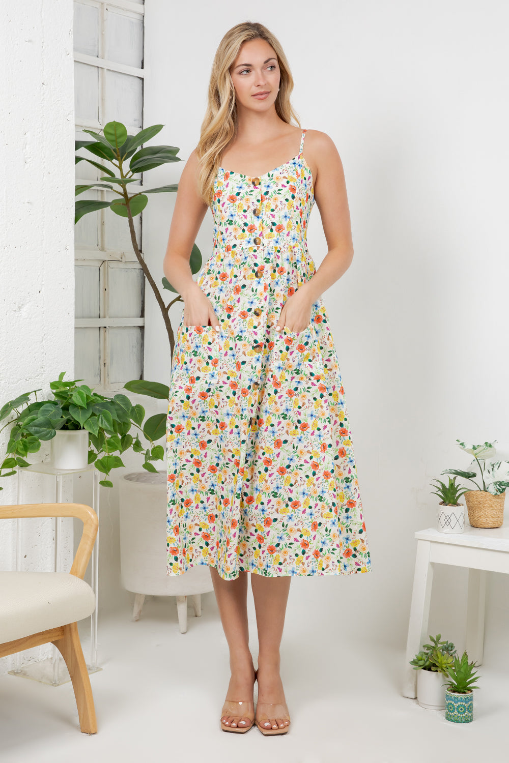 Colorful Floral Print Cami Dress