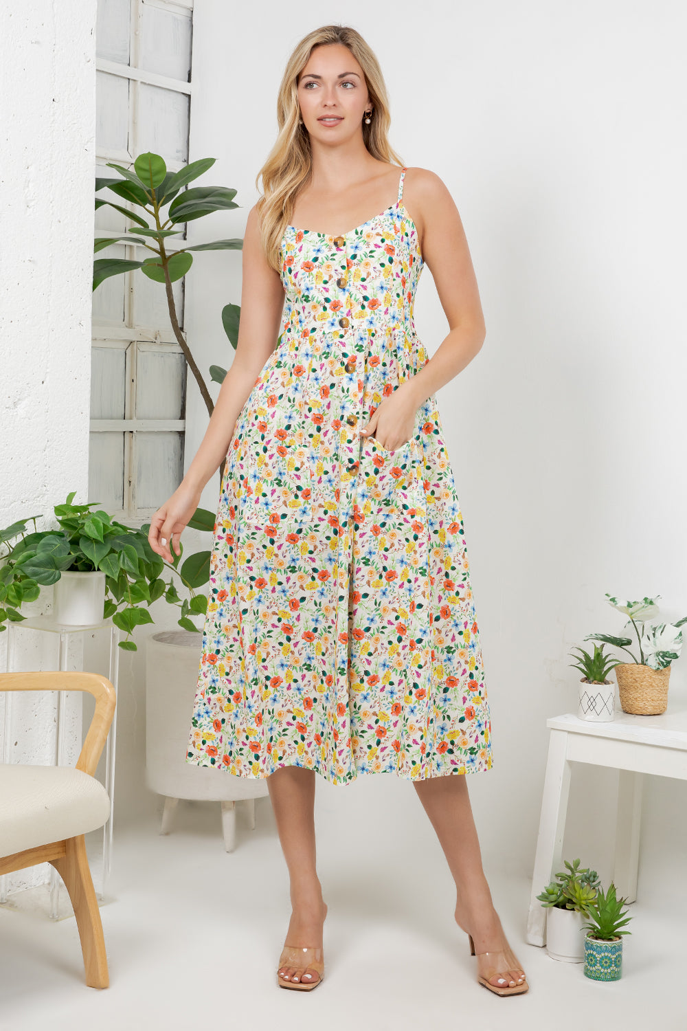 Colorful Floral Print Cami Dress