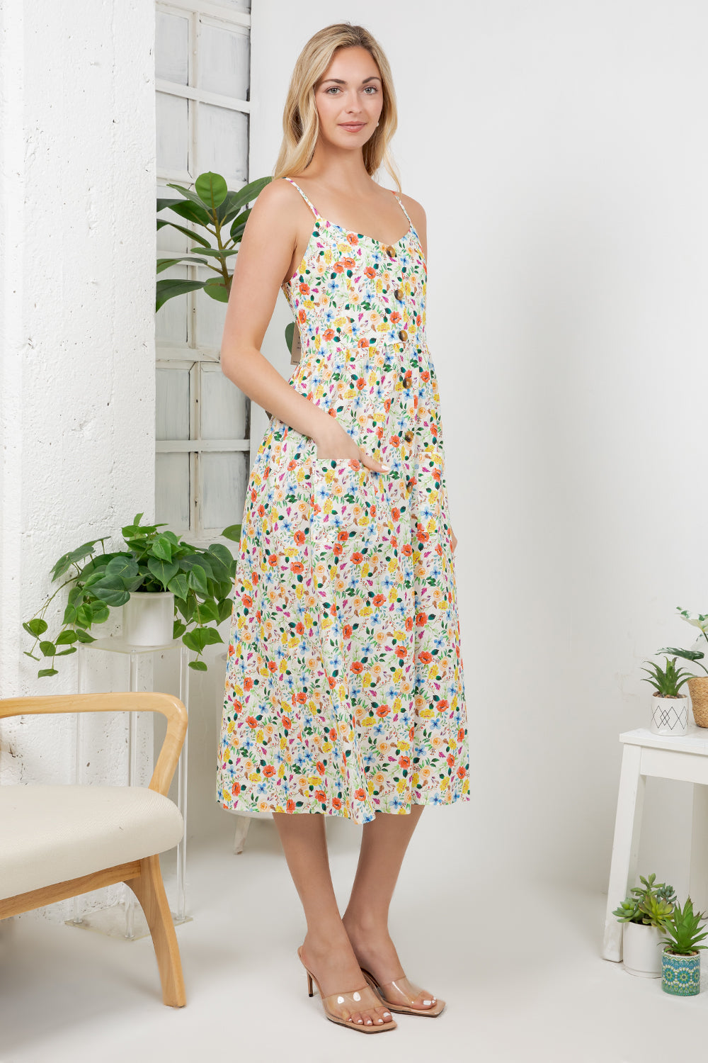 Colorful Floral Print Cami Dress