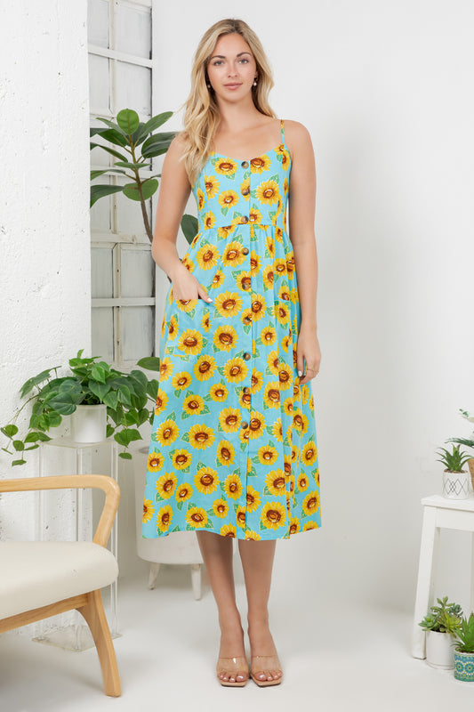 Sun Flower Print Cami Dress