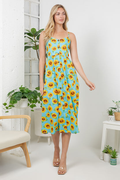 Sun Flower Print Cami Dress