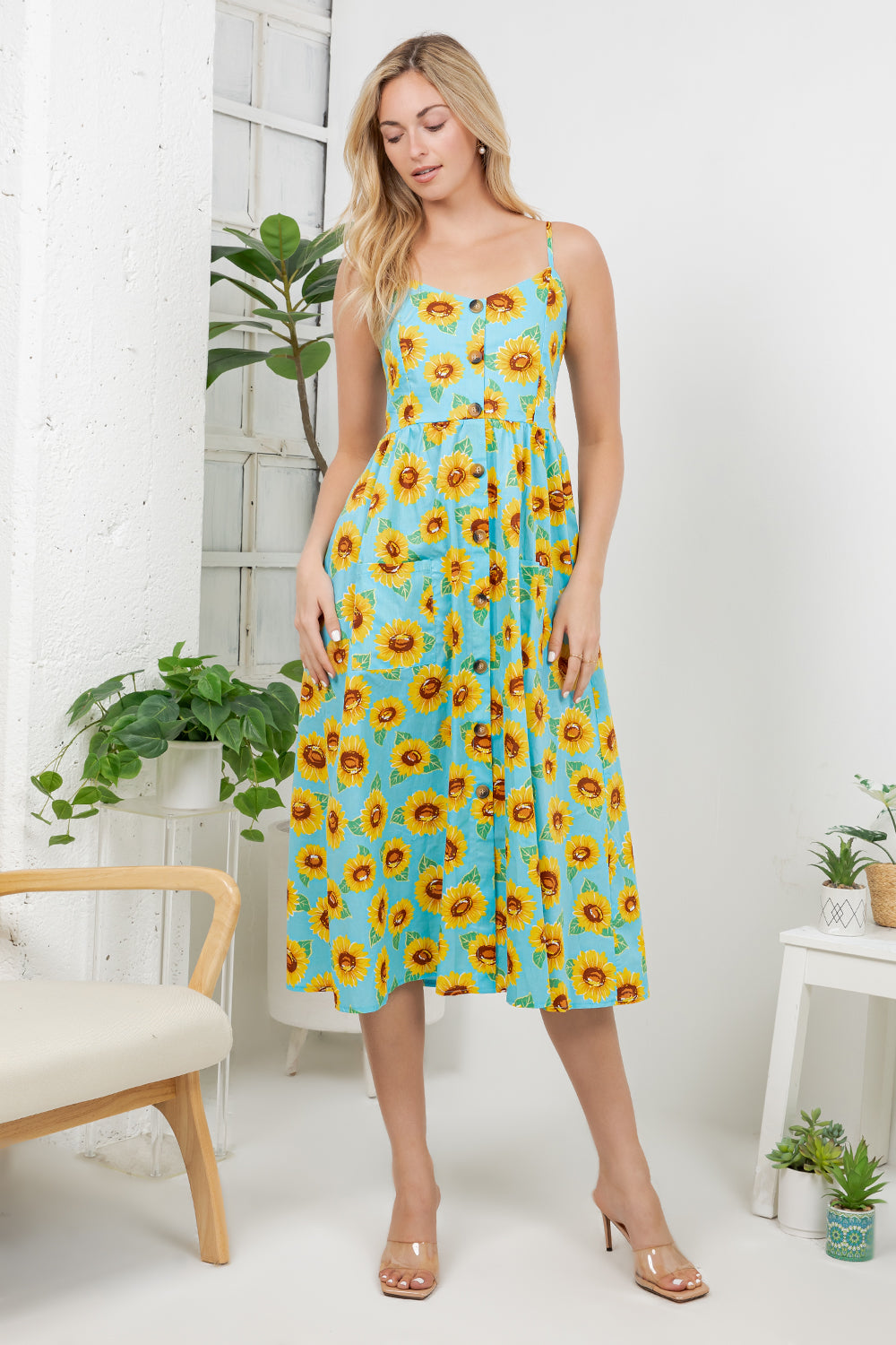 Sun Flower Print Cami Dress