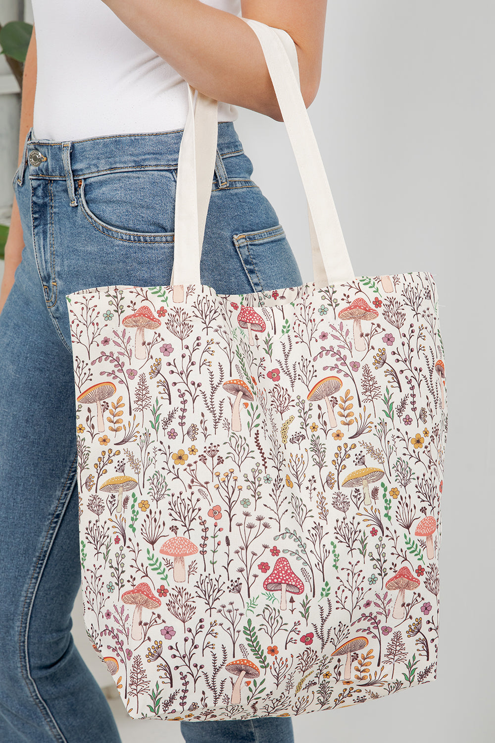Retro Mushrooms Canvas Tote Bag