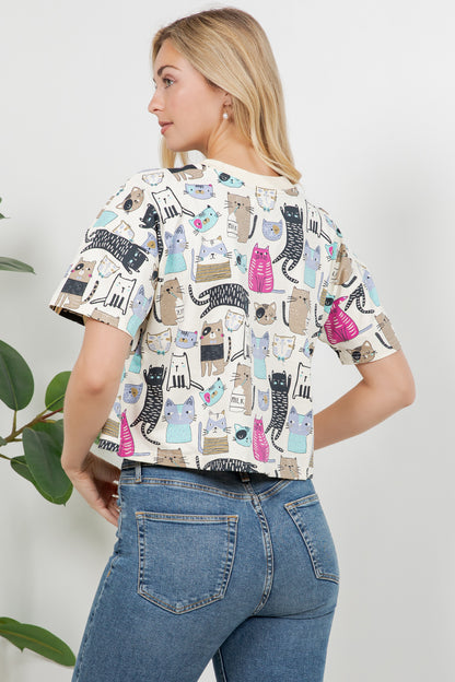 Colorful Cat Print Crop Top