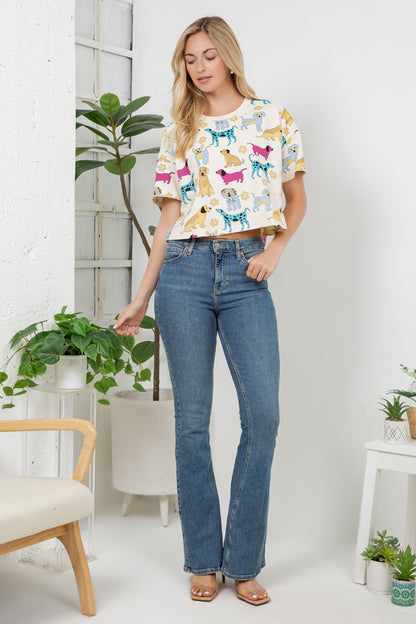 Colorful Dog Print Crop Top