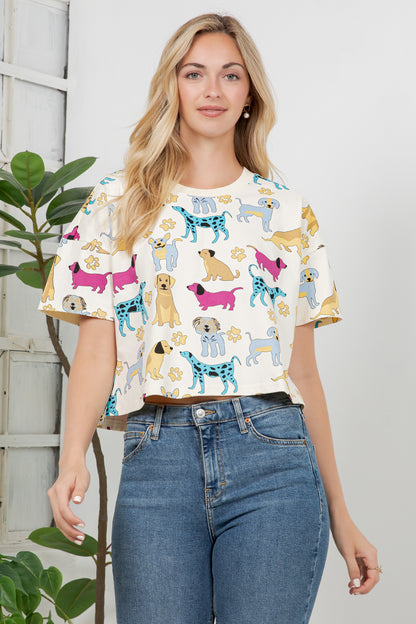 Colorful Dog Print Crop Top