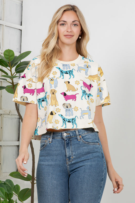 Colorful Dog Print Crop Top