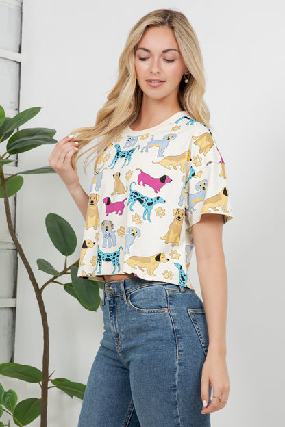 Colorful Dog Print Crop Top