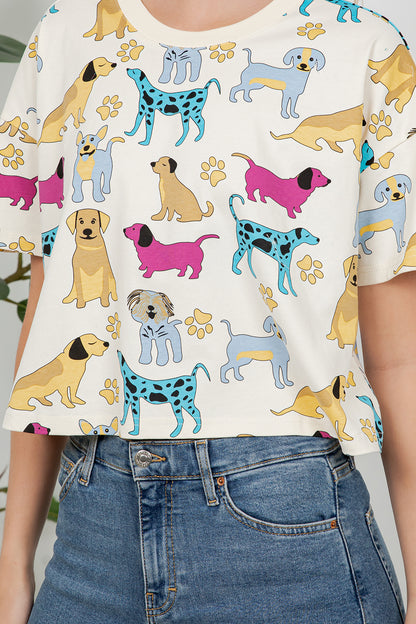 Colorful Dog Print Crop Top
