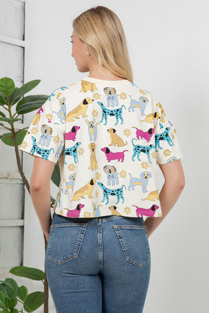 Colorful Dog Print Crop Top