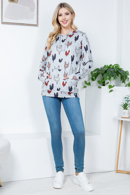 Hen Print Pullover Hoodie