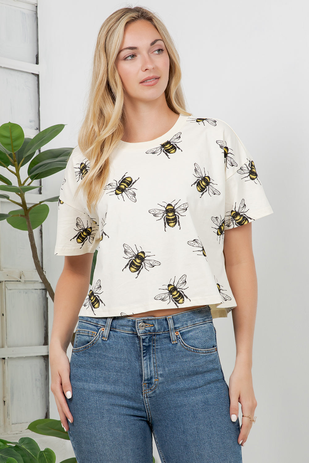Bumble Bee Print Cotton Crop Top