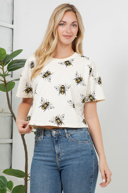 Bumble Bee Print Cotton Crop Top