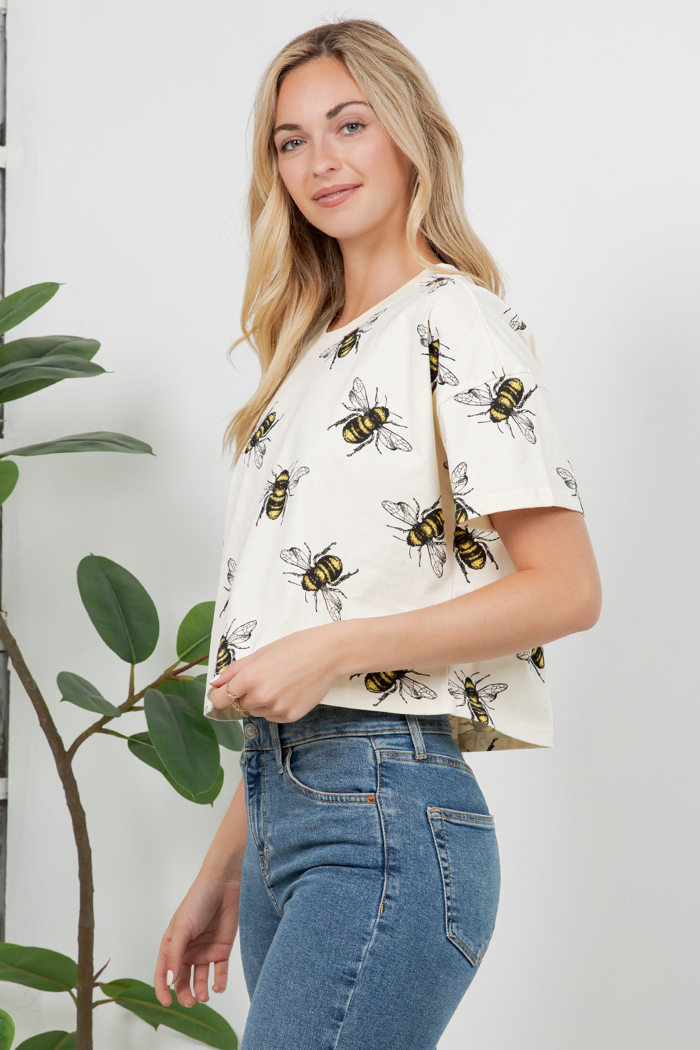 Bumble Bee Print Cotton Crop Top