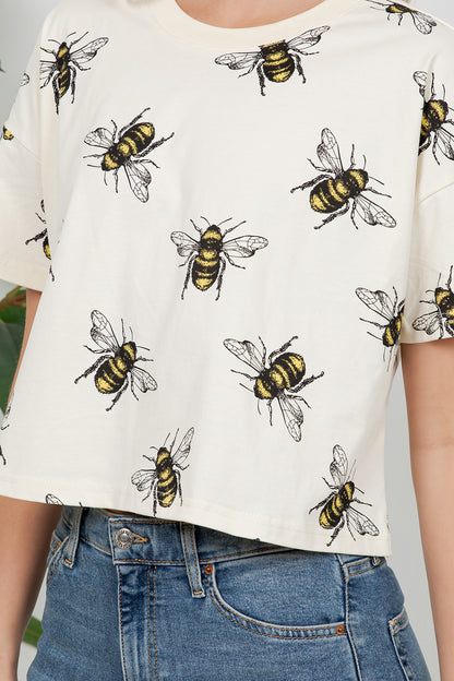 Bumble Bee Print Cotton Crop Top