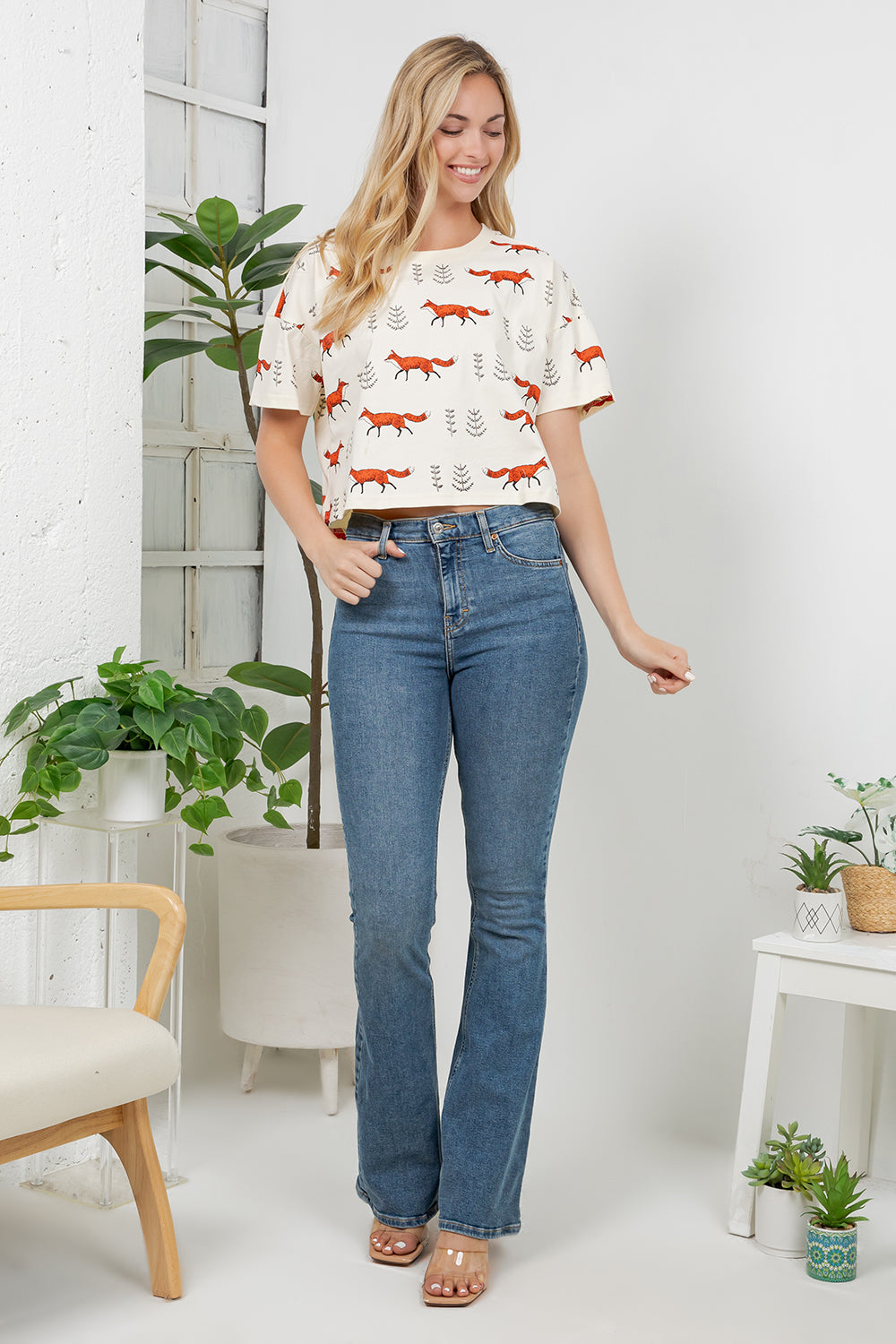 Fox Print Cotton Crop Top