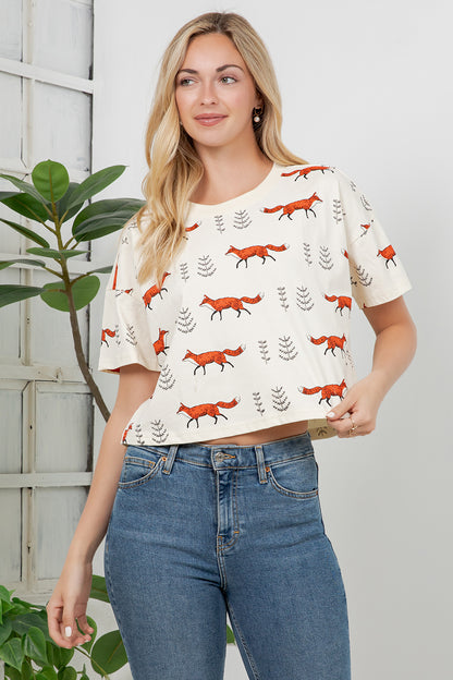 Fox Print Cotton Crop Top