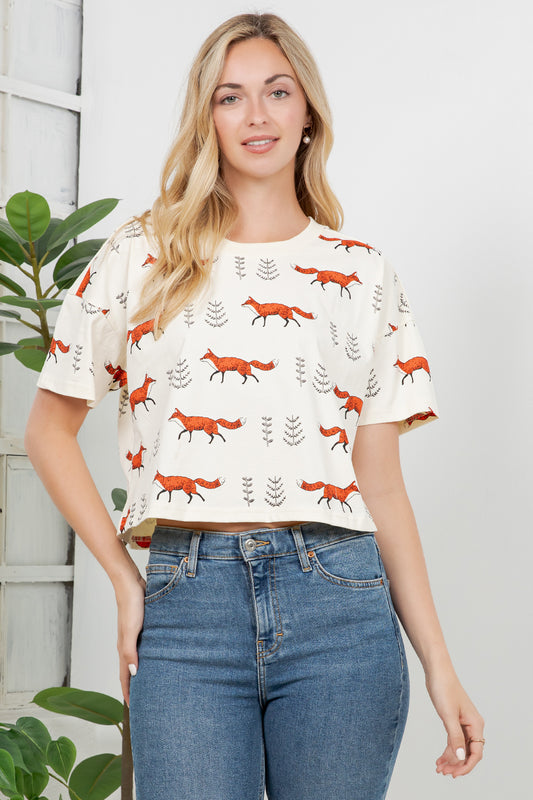Fox Print Cotton Crop Top