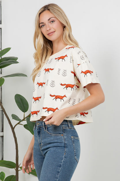 Fox Print Cotton Crop Top