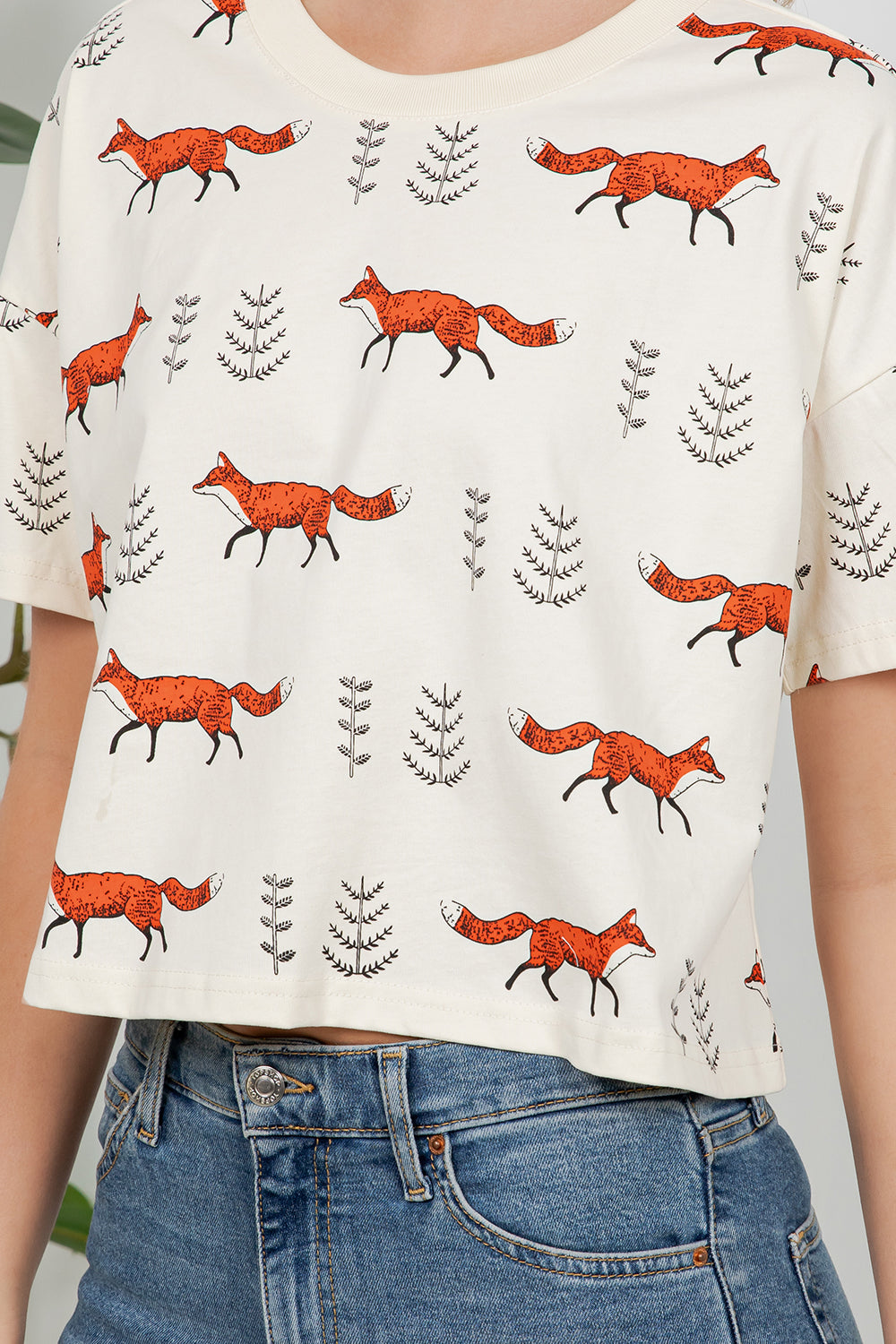 Fox Print Cotton Crop Top