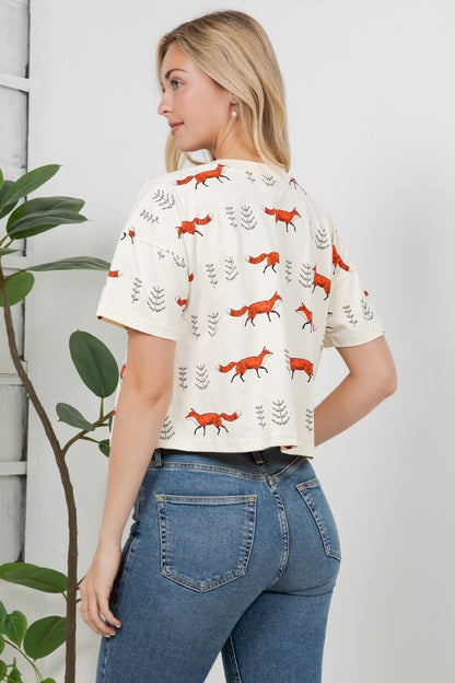 Fox Print Cotton Crop Top