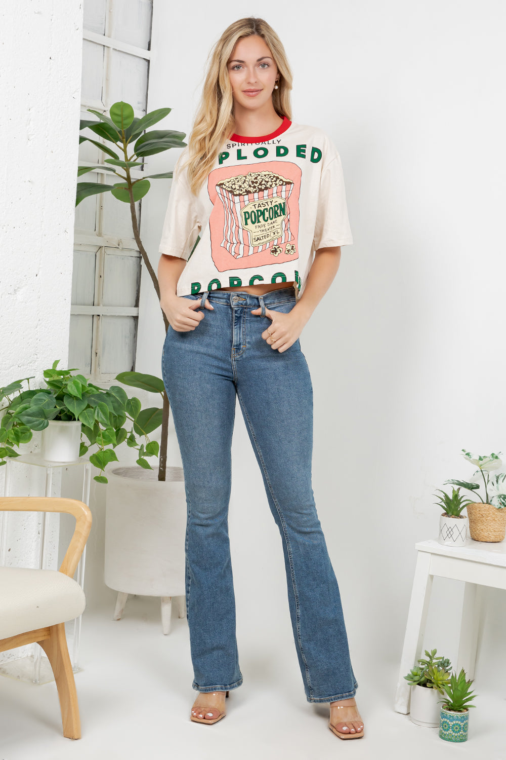 Popcorn Box Print Cotton Crop Top