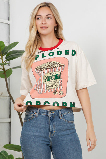Popcorn Box Print Cotton Crop Top