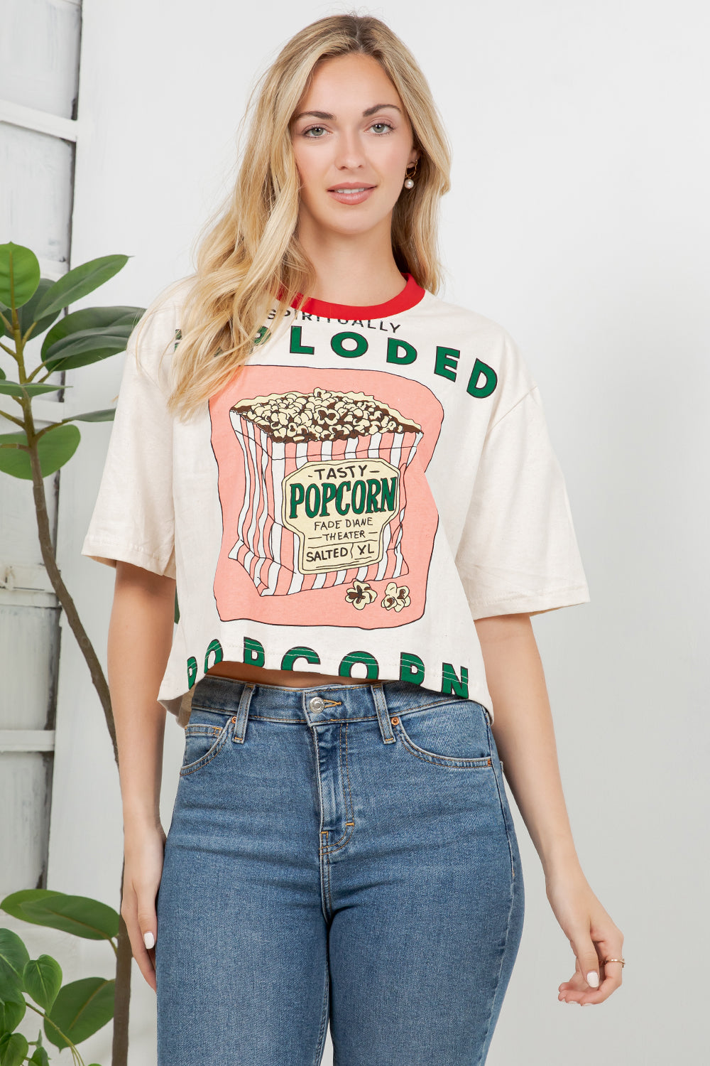 Popcorn Box Print Cotton Crop Top