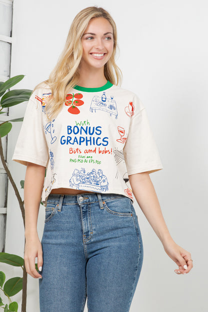 Food Vibes Print Cotton Crop Top