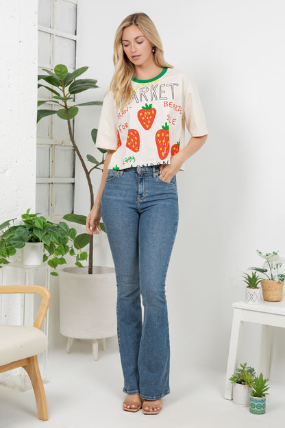 Strawberry Print Cotton Crop Top