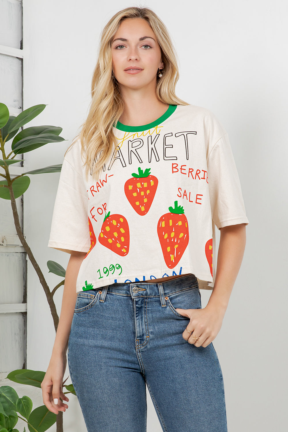Strawberry Print Cotton Crop Top