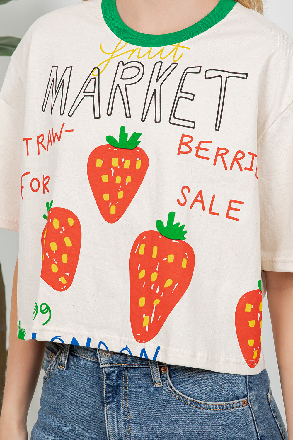 Strawberry Print Cotton Crop Top