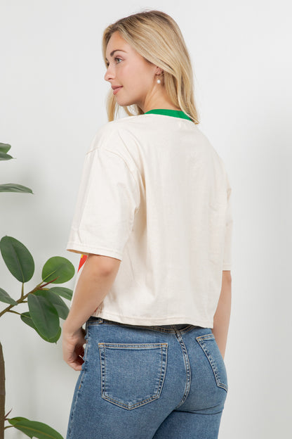 Strawberry Print Cotton Crop Top