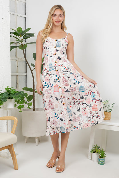 Bird With Cage Print Cami Dress