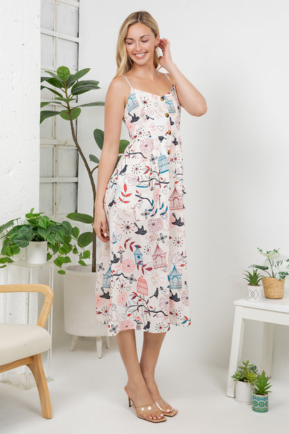 Bird With Cage Print Cami Dress