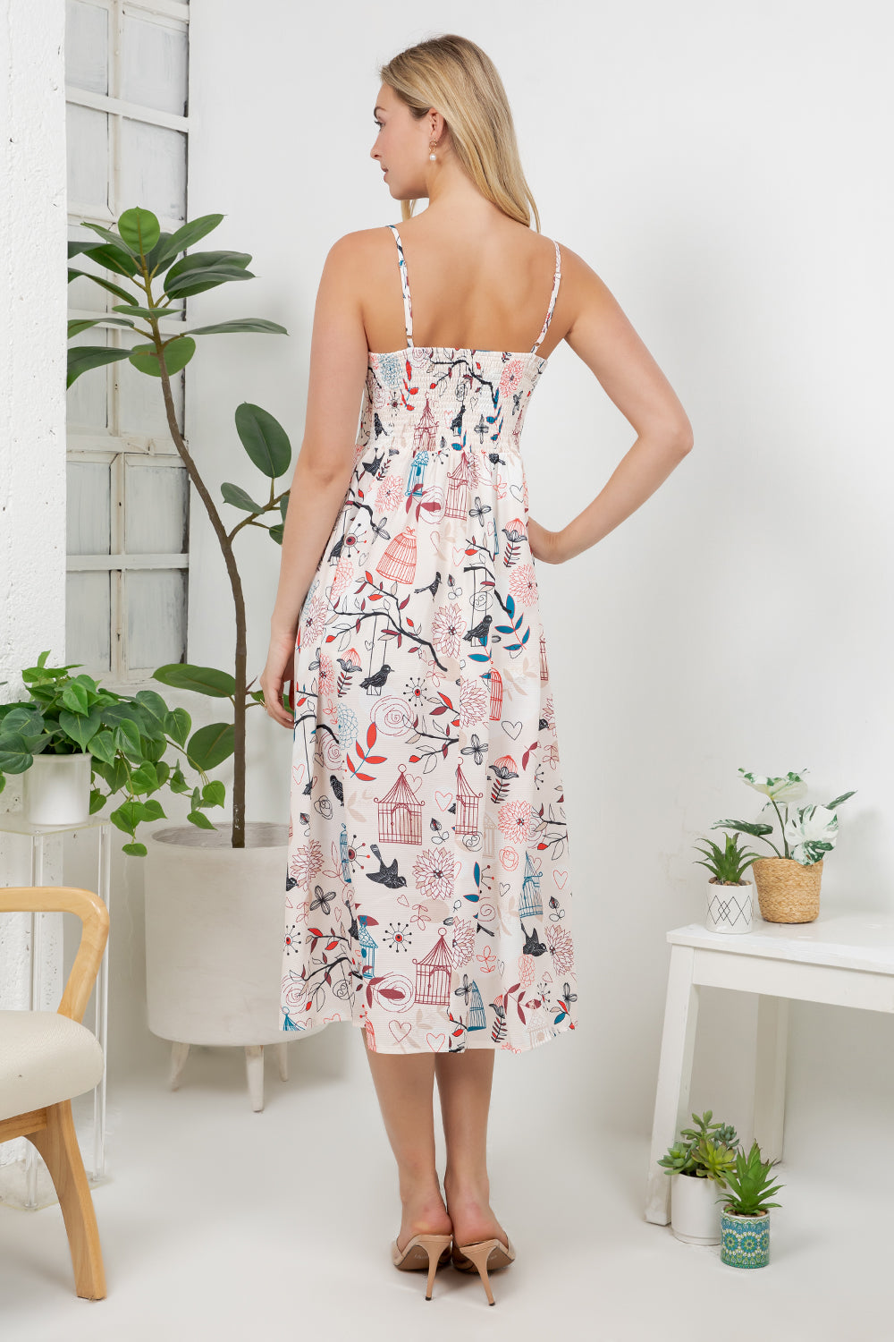 Bird With Cage Print Cami Dress