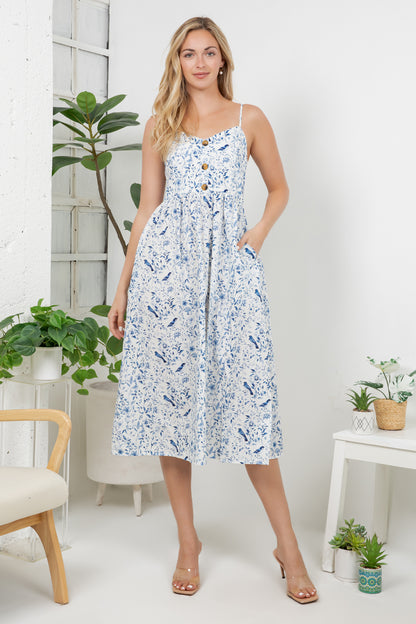 Bird Garden Print Cami Dress