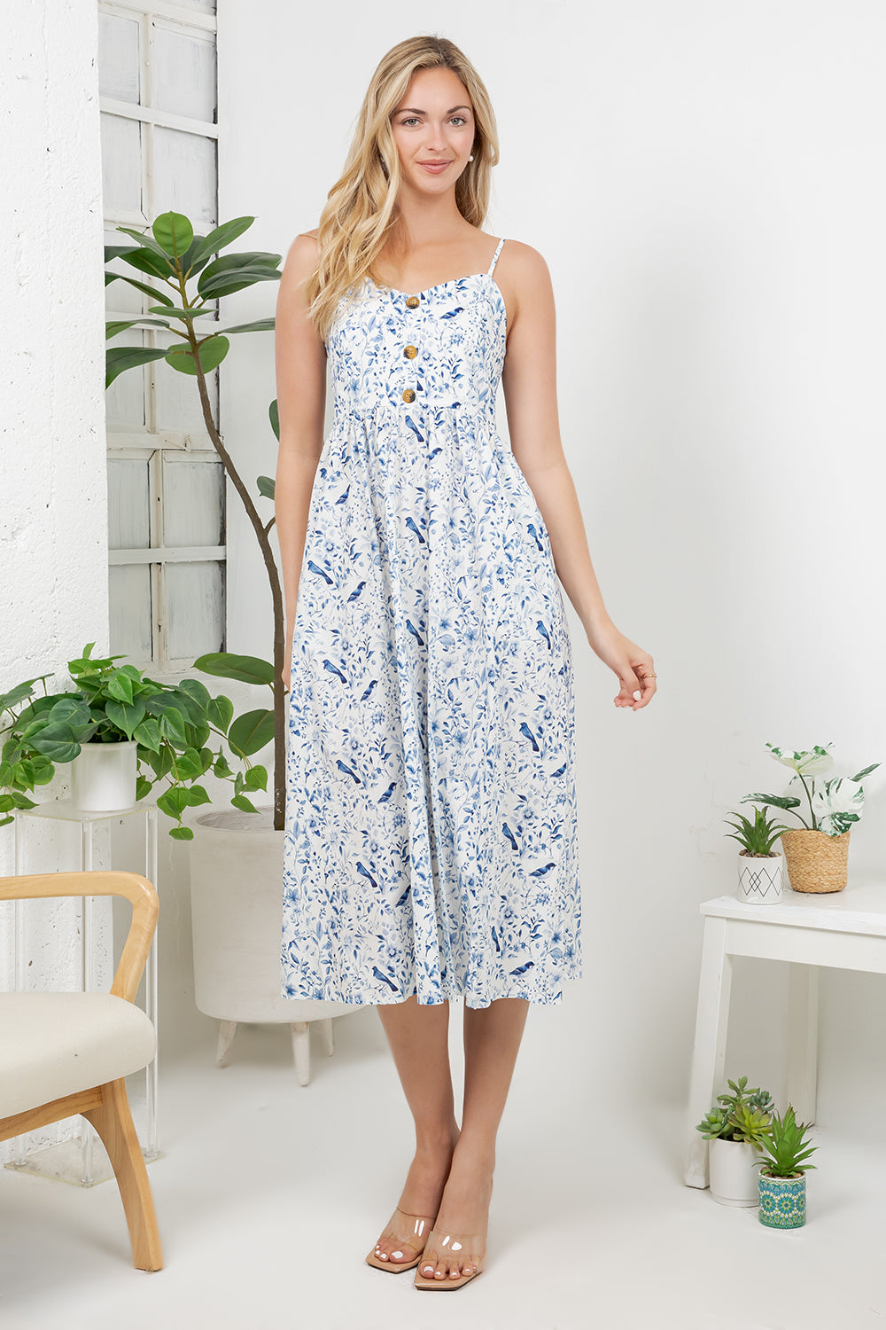 Bird Garden Print Cami Dress