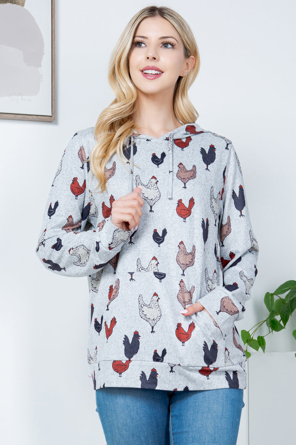 Hen Print Pullover Hoodie