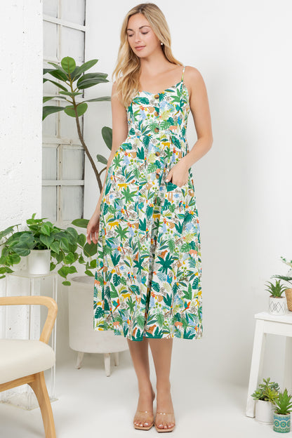Tropical Leaf Print Cami Dress