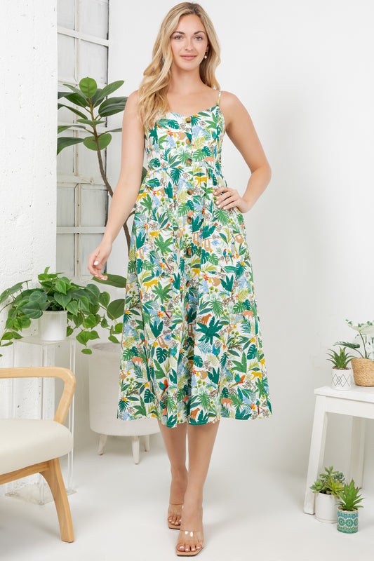 Tropical Leaf Print Cami Dress
