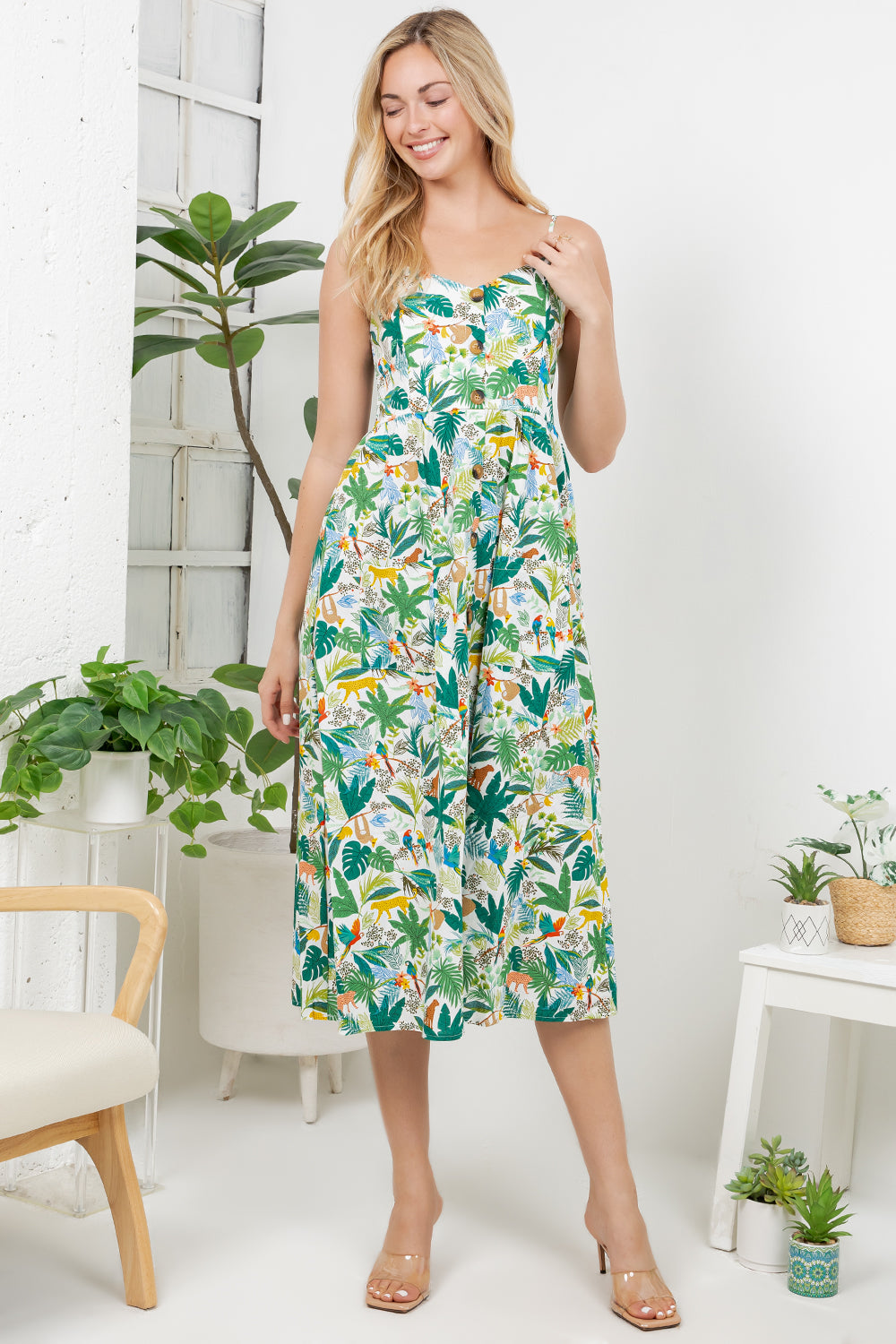 Tropical Leaf Print Cami Dress