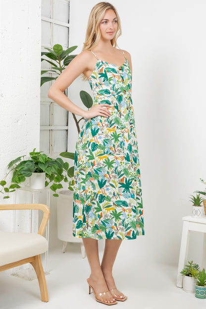 Tropical Leaf Print Cami Dress
