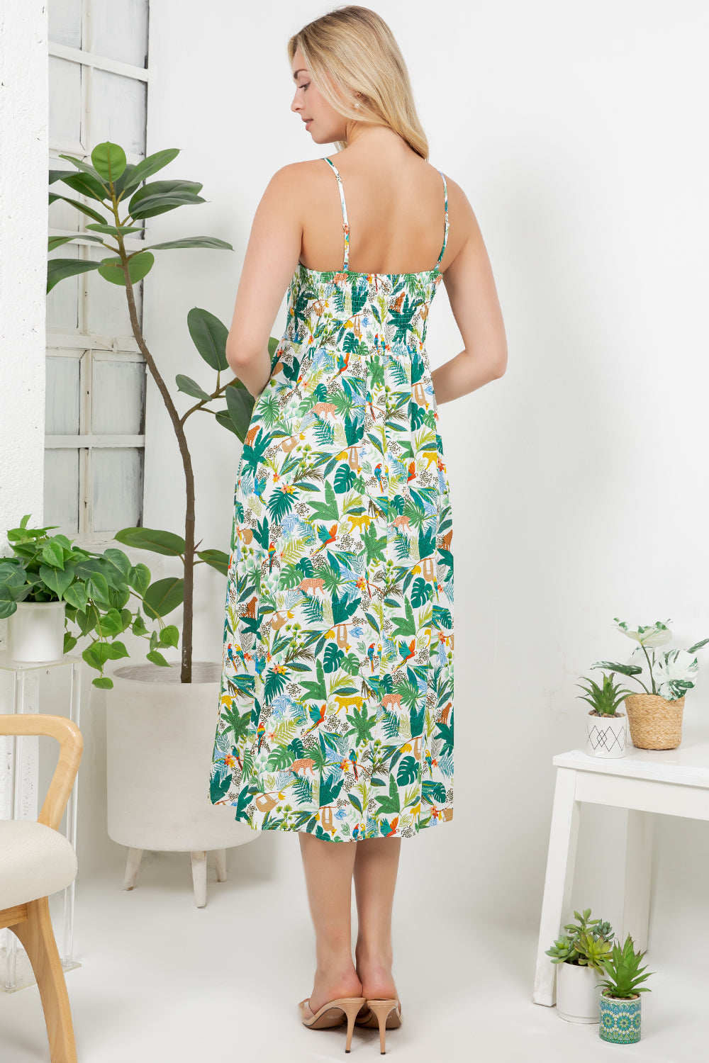 Tropical Leaf Print Cami Dress