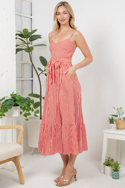 Stripe Print Maxi Dress - Red