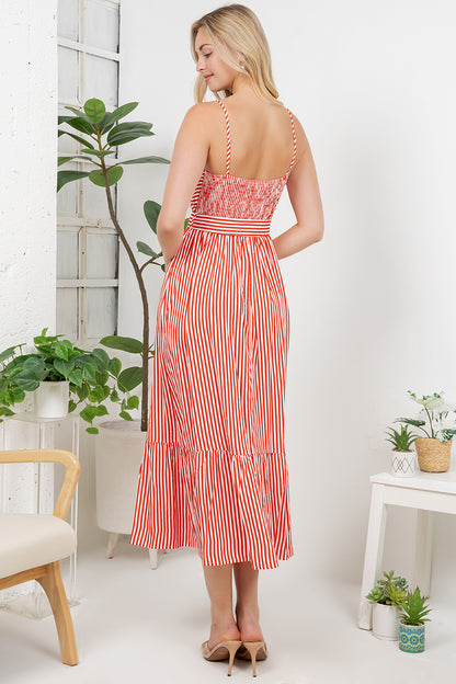 Stripe Print Maxi Dress - Red