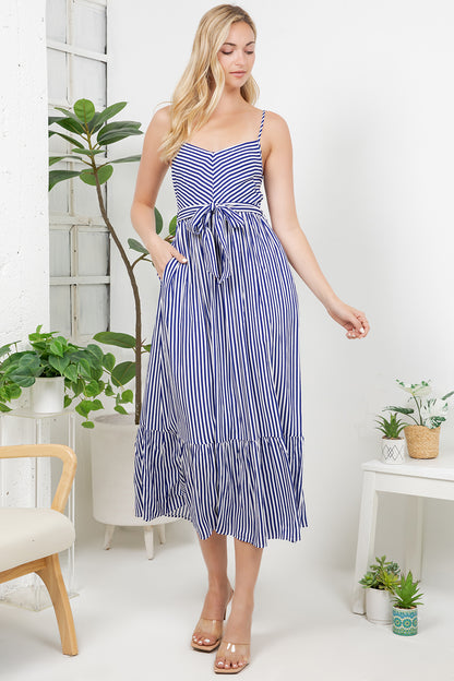 Stripe Print Maxi Dress - Blue