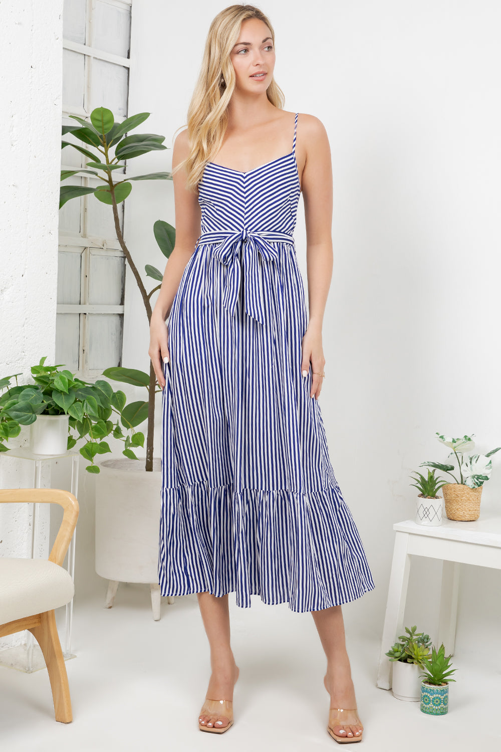 Stripe Print Maxi Dress - Blue