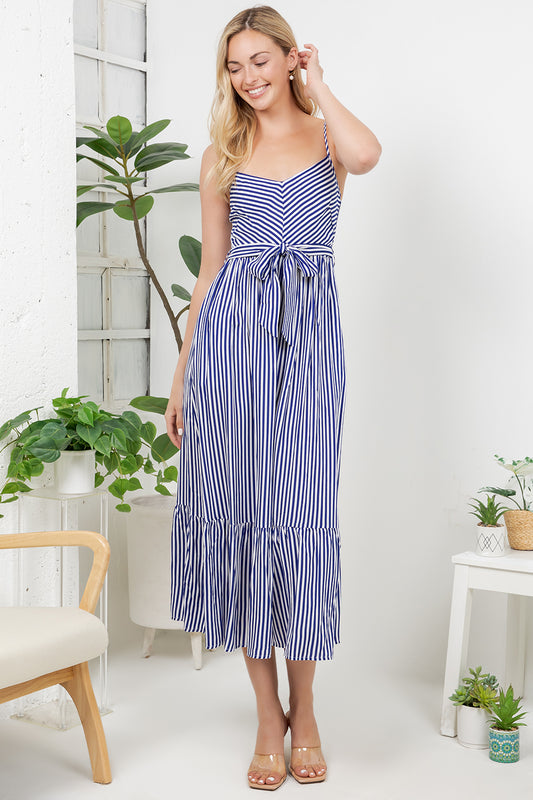 Stripe Print Maxi Dress - Blue